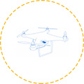 a blue computerised sketch of a flying drone