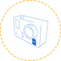 a blue computerised sketch of a camera